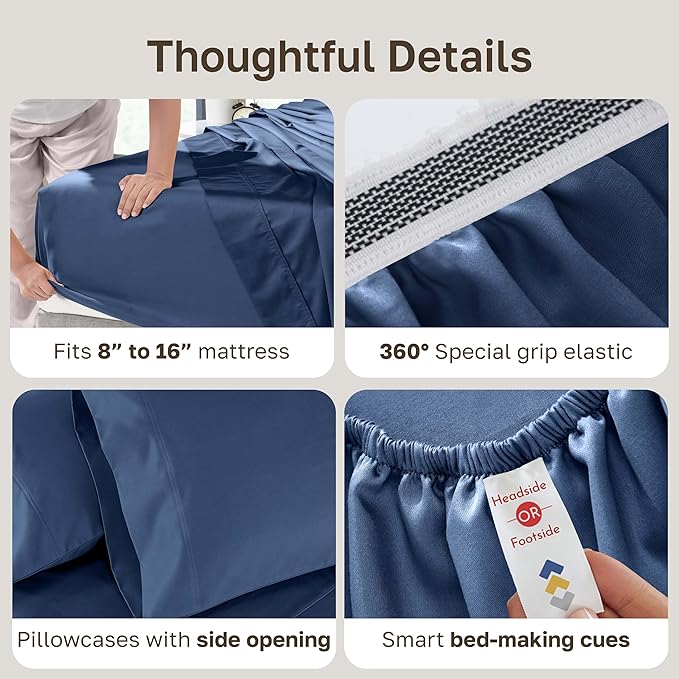 California Design Den King Size Sheets Set Cotton - Luxury Hotel 800 Thread Count Sateen, Natural 100% Cotton King Bed Sheets, Deep Pockets for a Snug Fit, Durable Bedding - Navy Blue