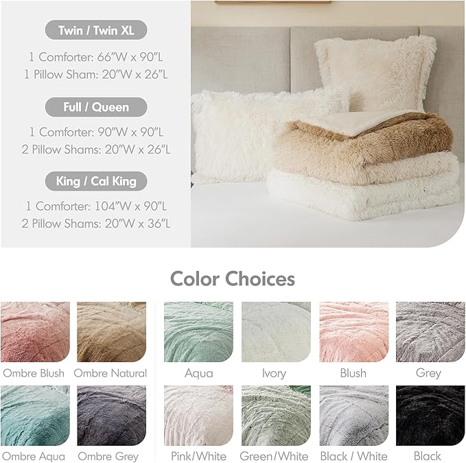 Intelligent Design Malea Shaggy Comforter Set, Long Faux Fur Cozy Down Alternative, Modern Casual Ultra Soft All Season Fluffy Bedding with Matching Sham, King/Cal King, Ivory 3 Piece