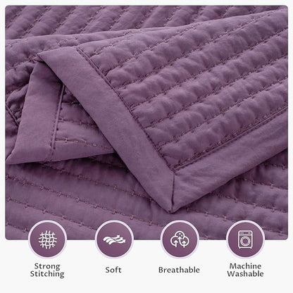 KASENTEX Twin Quilt Set 68"x86" – Soft Washed 3-Layer Lightweight Bedspread, Minimalist Nordic Design, All-Season Spring & Summer Quilt Set (1 Quilt + 2 Pillow Shams),Grape Jam Purple