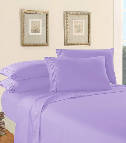 Elegant Comfort Luxury 1500 Premium Hotel Quality Microfiber 5-Piece Sheet Set - Wrinkle Resistant, All Around Elastic Fitted Sheet, Deep Pocket up to 16", Split King, Lavender