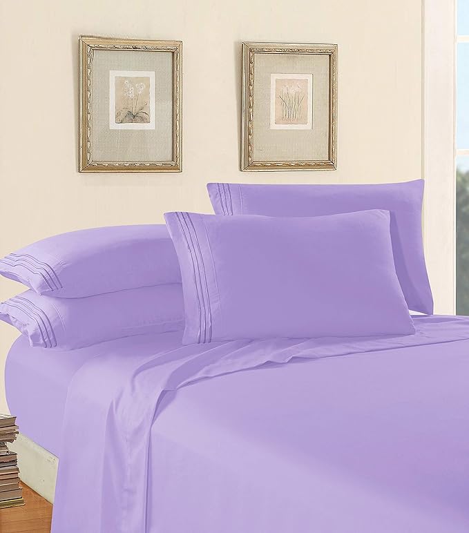 Luxury Soft 1500 Premier Egyptian 4-Piece Premium Hotel Quality Wrinkle and Fade Resistant Coziest Bedding Set, Easy All Around Elastic Fitted Sheet, Deep Pocket up to 16inch, King, Lavender