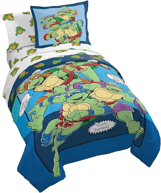 Jay Franco Nickelodeon Teenage Mutant Ninja Turtles Ready to Roll 5 Piece Twin Bed Set - Includes Reversible Comforter & Sheet Set Bedding - Super Soft Fade Resistant Microfiber