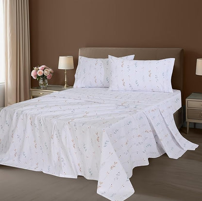 ZOYER 100% Cotton Sheets – Split King Size Percale Bedding, Cooling & Breathable, Durable with a Crisp, Soft & Comfortable Feel, 16" Deep Pocket, 5-Piece Set, Fairy Meadows