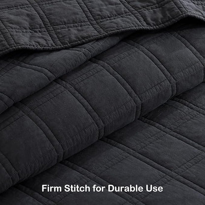 HORIMOTE HOME 100% Cotton Quilt Set Queen Size, Charcoal Pre-Washed Bedspreads Coverlet Set in Geometric Pattern, Cozy Lightweight Stitching Decorative Bedding Cover with 2 Shams for All Season