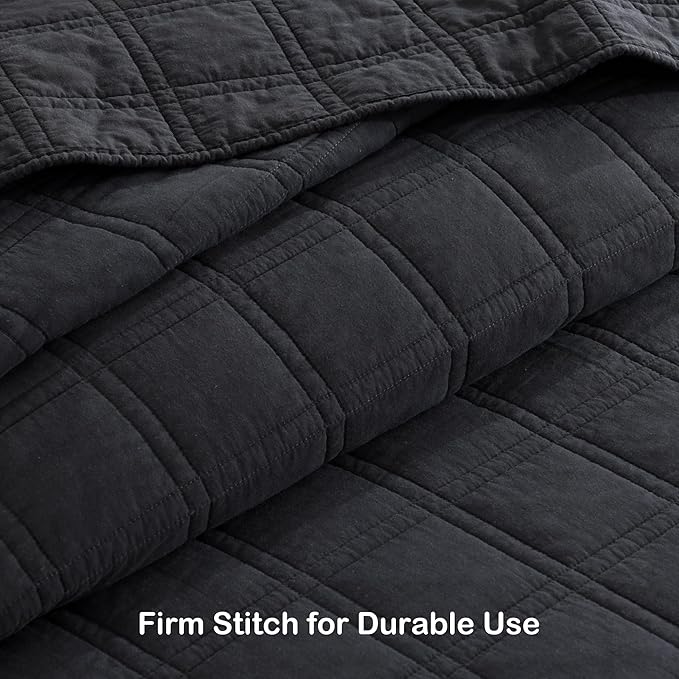 HORIMOTE HOME 100% Cotton Quilt Set Twin Size, Charcoal Pre-Washed Bedspreads Coverlet Set in Geometric Pattern, Cozy Lightweight Stitching Decorative Bedding Cover with 1 Sham for All Season