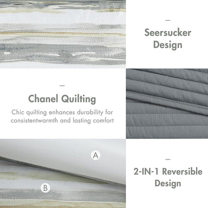 Madison Park Marina Comforter Quilt Combo Set - Modern Luxury Design, All Season Down Alternative Bedding, Matching Shams, Decorative Pillows, King/Cal King(104"x92"), Yellow 8 Piece