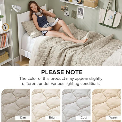 Comfort Spaces Twin Quilt Set Modern Reversible Ogee Coverlet Twin Bedding Set Cozy Quilted Winter Layer, All Season Lightweight Soft Twin Size Quilt, Kienna, Twin/Twin XL Beige 2 Piece
