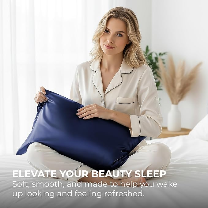 Pure Bedding Satin Pillowcase 2 Pack - King Size (20"x40", Midnight Blue) - Silky Pillow Cases for Hair and Skin - Satin Pillow Covers with Envelope Closure - Extra Soft Premium Microfiber