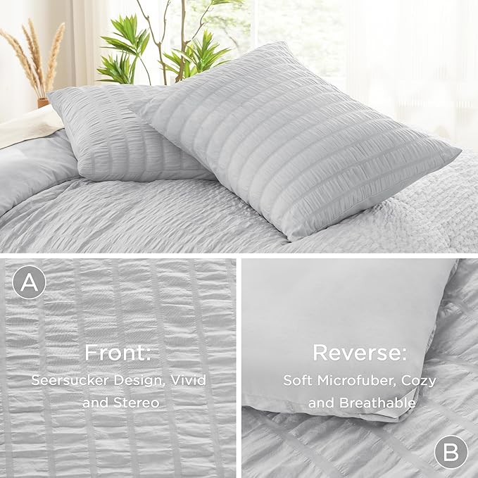 AveLom Light Gray Seersucker Twin/Twin XL Comforter Set (68x90 inches), 2 Pieces-100% Soft Microfiber Lightweight Comforter with 1 Pillowcase, All Season Down Alternative Comforter Set for Bedding