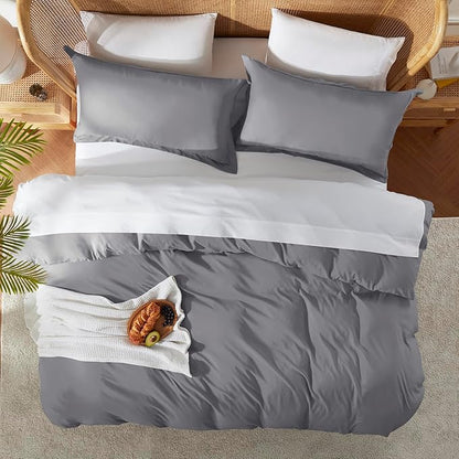 Nestl Twin Duvet Cover Set - Soft Double Brushed Grey Duvet Cover Twin XL, 2 Piece, with Button Closure, 1 Duvet Cover 68x90 inches and 1 Pillow Sham