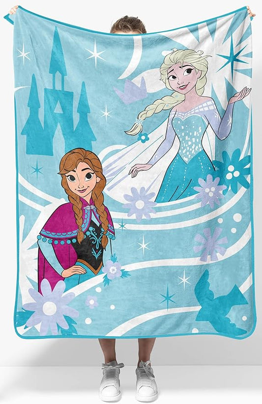 Jay Franco Kids Plush Throw Blanket – Soft & Cozy Fleece Throw for Bedroom & Couch Décor, Official Licensed Product, Blue - Frozen, 40x50 - Travel Blanket