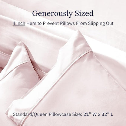 California Design Den Standard Queen Size Pillowcase Set - 400 Thread Count, 100% Cotton Sateen, Set of 2 Pillow Covers, Soft and Breathable - Pink
