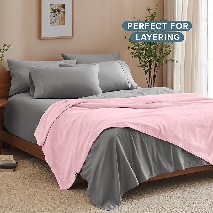 Bare Home Fleece Blanket - Throw Extra Long - Ultra-Soft Lightweight for Bed, Sofa, and Couch - Luxury Microplush - Cozy Warm Blanket (Throw XL, Light Pink)