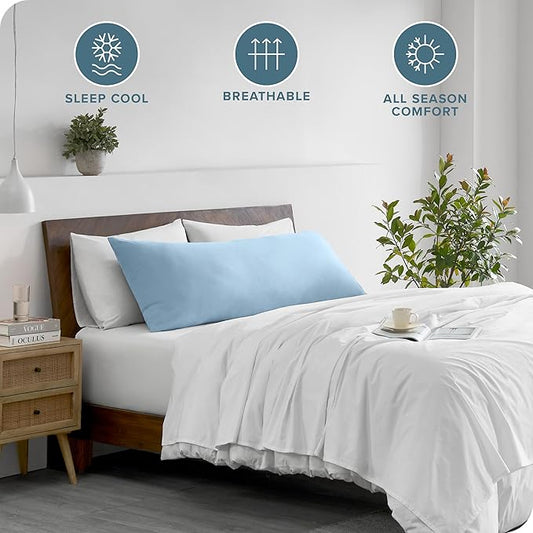 Bare Home Microfiber Body Pillow Cover - Ultra Soft - Cooling Pillowcase - Double Brushed - Pillowcase with Zipper Closure - Easy Care (20''x54'' Body Pillow Cover, Light Blue)