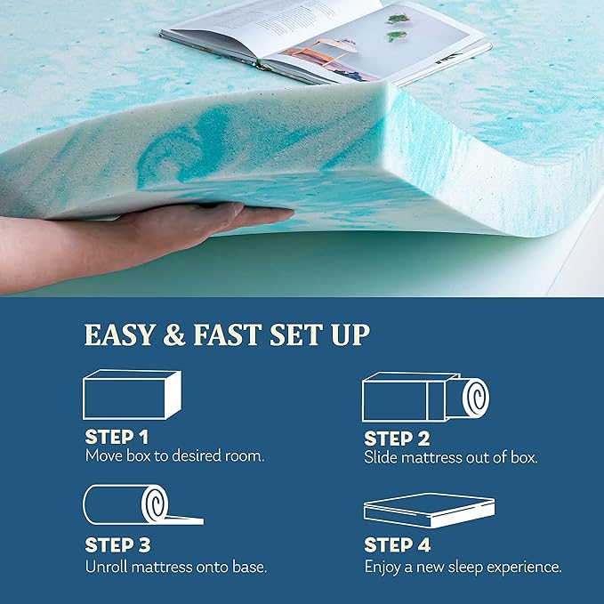 EGO Topper 2 Inch Full Memory Foam Mattress Topper, Cooling Gel Foam Mattress Topper for Pressure Relief, Ventilated Design Bed Topper in a Box, CertiPUR-US Certified, 54"×75", Medium