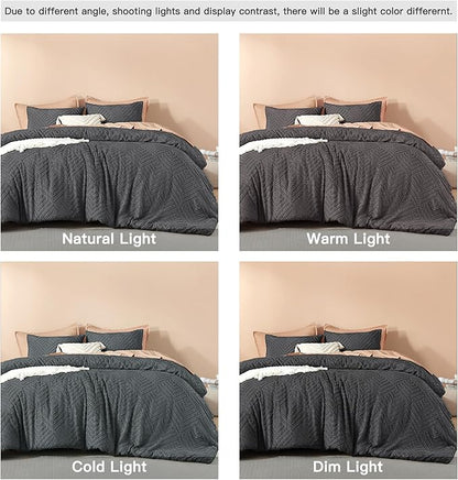 Litanika Oversized King Comforter Set Dark Grey, 3 Pieces Tufted Boho Farmhouse Bedding Comforter Set, Lightweight Fluffy All Season Comforter Set (120x98In Comforter & 2 Pillowcases)