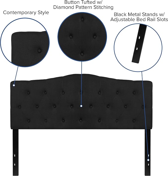 EMMA + OLIVER Tufted Upholstered Queen Size Headboard in Black Fabric