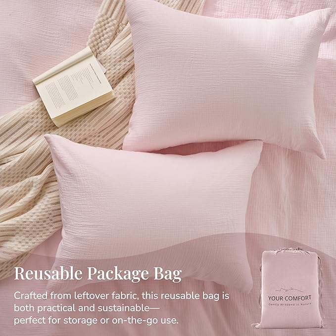 RRENEWROOTS Pink Twin Duvet Cover, 100% Sandwashed Cotton Soft Twin Size Duvet Cover Set 3 Pieces with Zipper Clousre & Corner Buttons (Pink, Twin 69 x 90)