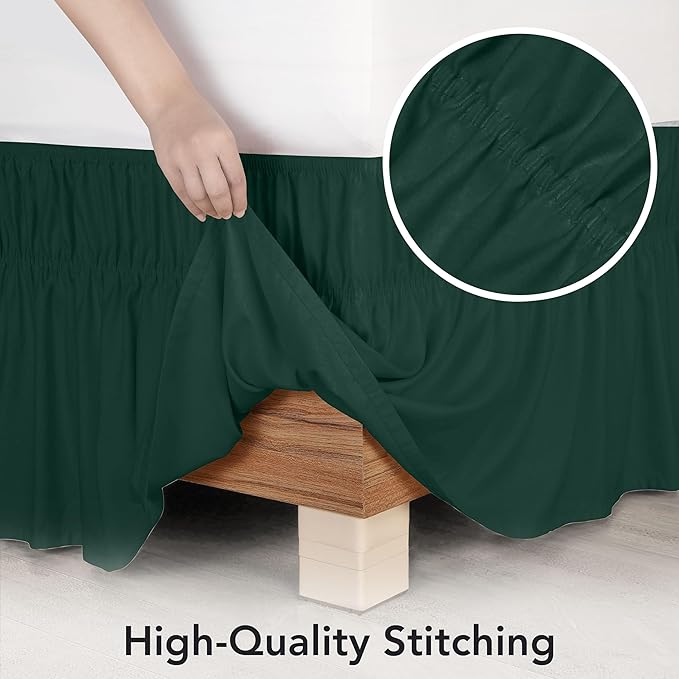 Utopia Bedding Queen Elastic Bed Ruffle - Easy Wrap Around Ruffle - Microfiber Bed Skirt with Adjustable Elastic Belt 16 Inch Tailored Drop - Hotel Quality Bedskirt, Fade Resistant (Queen, Emerald)