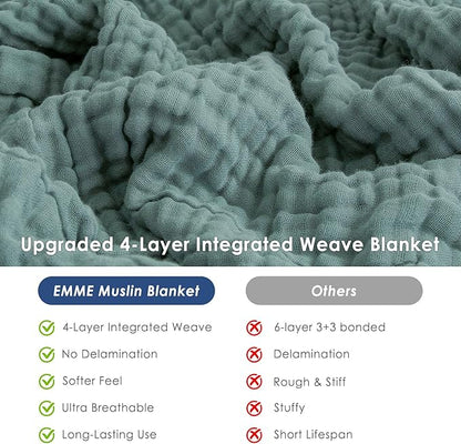 EMME Cotton Blanket Queen Size for Bed Soft Large Muslin Bed Blankets 90"x90" Lightweight Breathable Layering Bedspread All Season Gauze, Teal