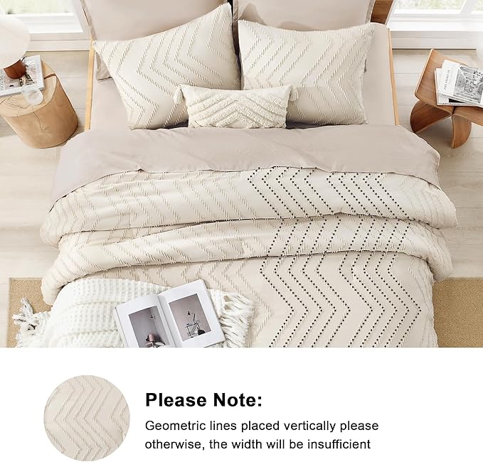 Litanika Oversized King Comforter Set Super King Size 120x120, 3 Pieces Beige Chevron Tufted Solid Bedding Comforter Sets, Fluffy Bed Set