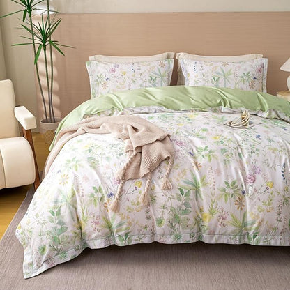 OAITE Duvet Cover Set King Size Floral Pattern Ultra Soft 100% Cotton Duvet Cover Sets 3-PC, Breathable Duvet Cover with Zipper Closure & Corner Ties(2 Pillow Shams,1 Duvet Cover)