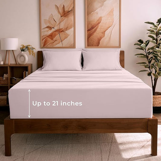 Mellanni Full Sheet Set - 6-Piece Iconic Collection Bedding, (Including 4 Pillowcases), 21-Inch Extra Deep Pocket, Easy Care, Ultra Soft, Cooling Sheets, Brushed Microfiber - Blush Pink