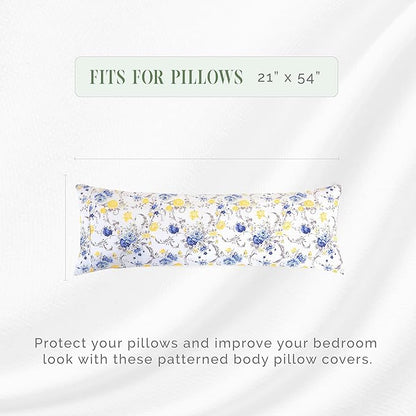 Elegant Comfort Ultra Soft 1-Piece Set Floral Print Pillowcases - 1500 Premium Hotel Quality Microfiber, Soft and Smooth Hidden Zipper Closure 1-Piece Pillow Covers - Body Pillowcase, Gold Jenna