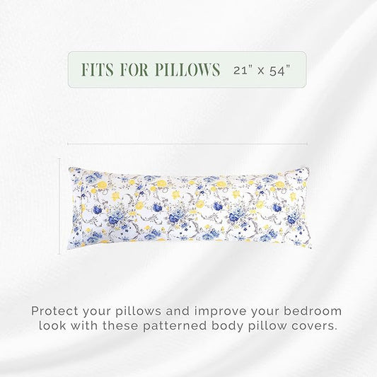 Elegant Comfort Ultra Soft 1-Piece Set Floral Print Pillowcases - 1500 Premium Hotel Quality Microfiber, Soft and Smooth Hidden Zipper Closure 1-Piece Pillow Covers - Body Pillowcase, Gold Jenna
