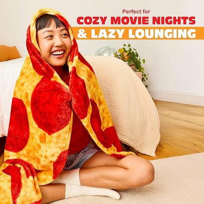 Cozy Concepts Co. Pizza by Relatable Viral Trend Throw Blanket, Looks Like Giant Pizza to Wrap Yourself Up, Fun Easter Blanket Room Decor or Easter Basket Stuffers Gift, Large 65” Cozy Fleece Blanket