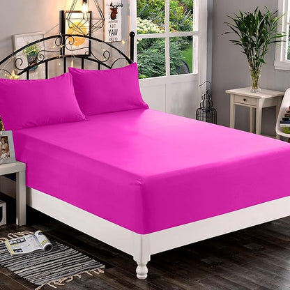 Elegant Comfort 1500 Premium Quality Fitted Sheet Ultra Soft 18-24 Inch Extra Deep Pocket - Single Fitted Sheet for High Mattress - Wrinkle Free with Smart Storage Pockets, Queen, Hot Pink