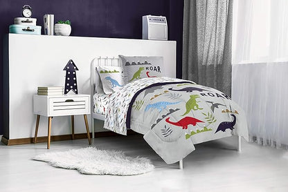 Jay Franco Trend Collector Dinosaur Roar 7 Piece Full Bed Set - Includes Comforter & Sheet Set - Super Soft Fade Resistant Microfiber Bedding