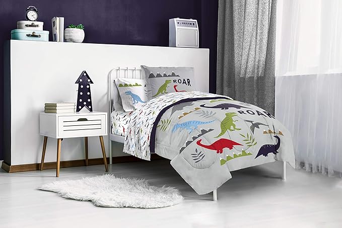 Jay Franco Trend Collector Dinosaur Roar 5 Piece Twin Bed Set - Includes Comforter & Sheet Set - Super Soft Fade Resistant Microfiber Bedding