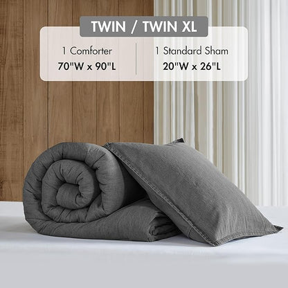 Woolrich Twin Comforter Set Cotton Stone Washed, Oversized Comforters Twin Size Bed, All Season Down Alternative Overfilled Twin Size Comforter, McKenzie, Twin/Twin XL Grey 2 Piece