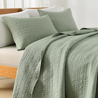 HORIMOTE HOME Quilt Set Twin Size Sage Green, Classic Geometric Spots Stitched Pattern, Pre-Washed Microfiber Chic Rustic Look, Ultra Soft Lightweight Quilted Bedspread for All Season, 2 Pieces