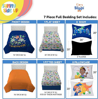 Sunny Side Up Kids Comforter Set Includes Sheets and Pillow Covers - Soft and Cozy Bed Set for Stylish Room Decor, Blue - Blippi, 7 Piece Full Bedding
