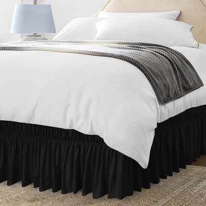 Utopia Bedding Queen Elastic Bed Ruffle - Easy Wrap Around Ruffle - Microfiber Bed Skirt with Adjustable Buckle & Elastic Belt, 16 Inch Tailored Drop - Hotel Quality Bedskirt, Fade Resistant (Black)