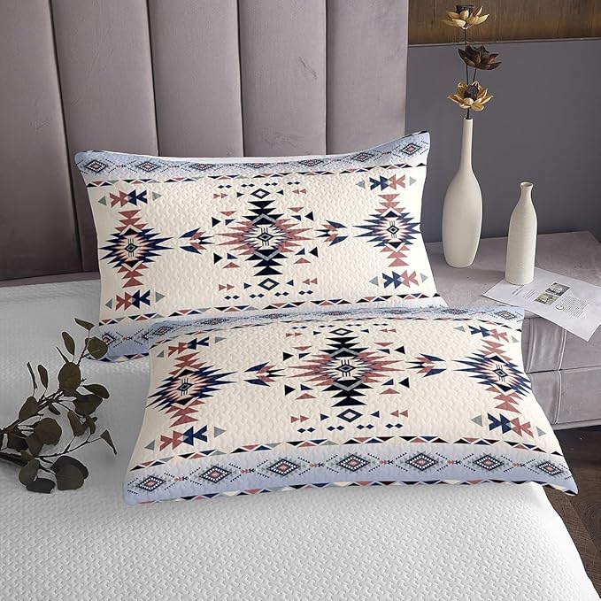 Aztec Print Kids Bedspread King Size,Western Cowboy Arrows Geometric Patchwork Coverlet Set,Boys Girls Room Decor,Southwest Boho Tribal Ethnic Quilted Coverlet,Retro Bedding Quilt,2 Pillowcases