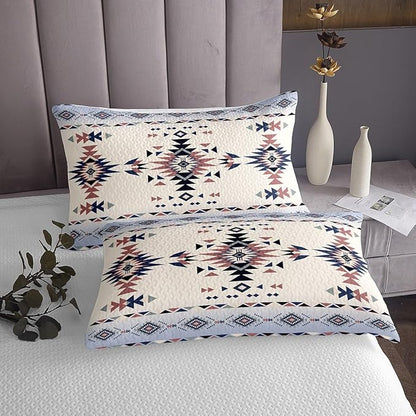 Aztec Print Kids Bedspread Queen Size,Western Cowboy Arrows Geometric Patchwork Coverlet Set,Boys Girls Room Decor,Southwest Boho Tribal Ethnic Quilted Coverlet,Retro Bedding Quilt,2 Pillowcases