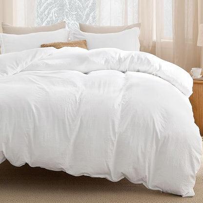 Bedsure Removable Cover with Comforter Duvet Insert Queen - 5 Pieces White Prewashed Soft Bedding Set for All Seasons Use, Includes 1 Duvet Cover, 1 Comforter, 1 Fitted Sheet, 2 Pillow Shams