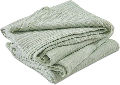 EMME Cotton Muslin Queen Blanket Bed Layering Bedspread Coverlet Breathable Gauze Soft Lightweight Blankets Adults (Heather Sage Green, 90"x90")