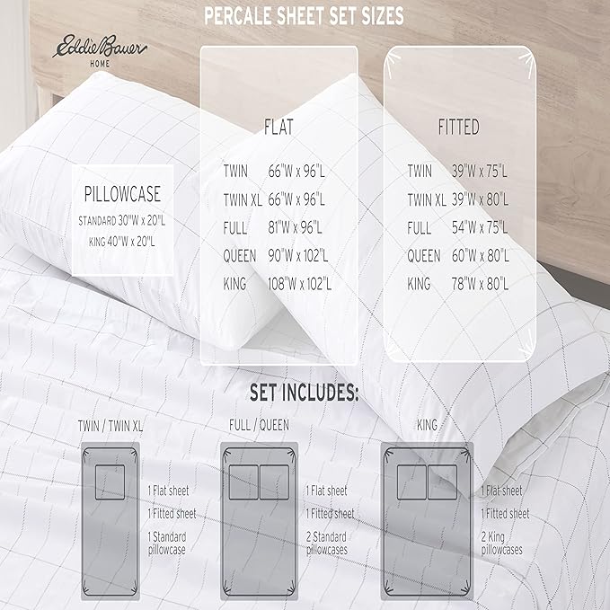 Eddie Bauer - Twin Sheet Set, Cotton Percale Bed Sheets, Crisp & Cool, Ideal Dorm Essentials (Fish ATOL, Twin)