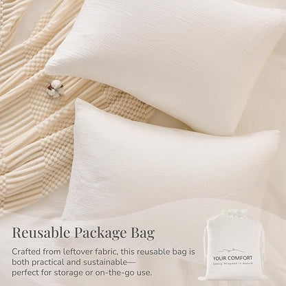 Off White Duvet Cover Queen Size, 100% Sandwashed Cotton Soft Queen Duvet Cover Set 3 Pieces with Zipper Clousre & Corner Buttons (Off White, Queen 90 x 90)