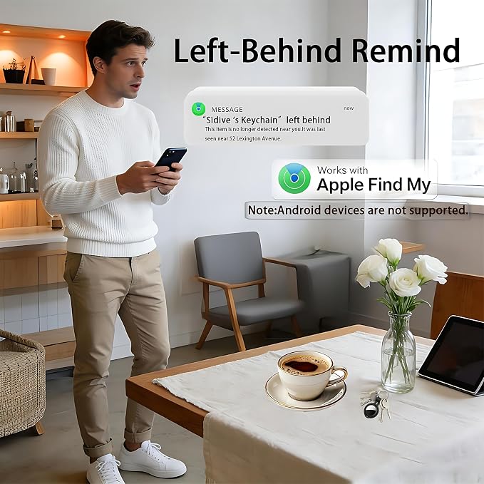4 Pack Apple MFi Certified Tracker Tags Works with Apple Find My (iOS Only) | Bluetooth Item Finder Replaceable Battery Waterproof Smart Tag for Keys Wallet Pets Backpack Luggage Bags Worldwide Tracking