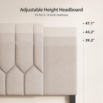 Upholstered Tufted Headboard, 3 in 1 Headboard for Full/Queen/King Size Bed, Height & Width Adjustable Head Board, Attach Frame, Study & Comfortable, Ideal for Bedroom, Dorm, Guest Room, Beige