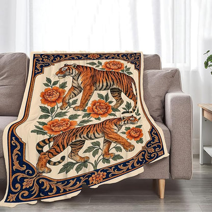 Tiger Blanket Super Soft Warm Fluffy Fleece Flannel Asian Oriental Animal Throw Blanket Cozy Fuzzy Plush Stuff Bedding Blankets Gifts for Women Kids Boys Girls Adults 80"X60"
