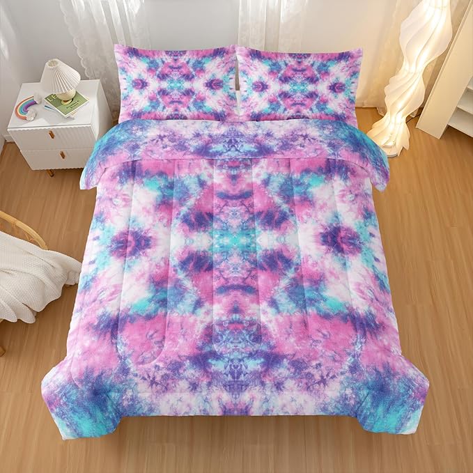 Colorful Graffiti Comforter Sets Twin Size, Violet Blue Symmetry Graffiti Bedding Set for Your Room, Abstract Soft Lightweight Quilted Set All Season 1 Comforter and 2 Pillowcases
