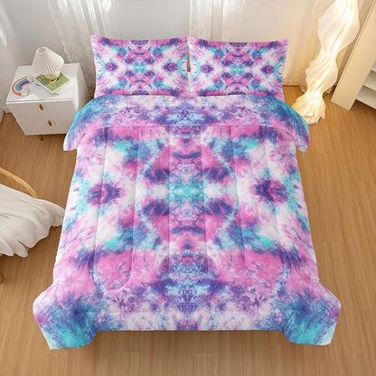Colorful Graffiti Comforter Sets Twin Size, Violet Blue Symmetry Graffiti Bedding Set for Your Room, Abstract Soft Lightweight Quilted Set All Season 1 Comforter and 2 Pillowcases
