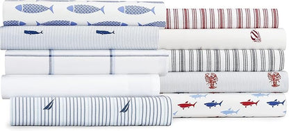 Nautica - Twin XL Size Sheet Set, Crisp & Tailored Cooling Sheets with a Smooth Cotton Percale Lightweight Feel - Bed Sheets with Matching Pillowcase & Fitted Sheet (Audley Stripe Blue)