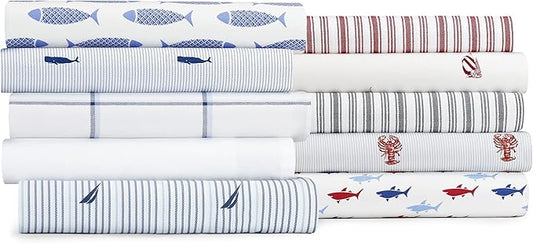 Nautica - Twin XL Size Sheet Set, Crisp & Tailored Cooling Sheets with a Smooth Cotton Percale Lightweight Feel - Bed Sheets with Matching Pillowcase & Fitted Sheet (Audley Stripe Blue)